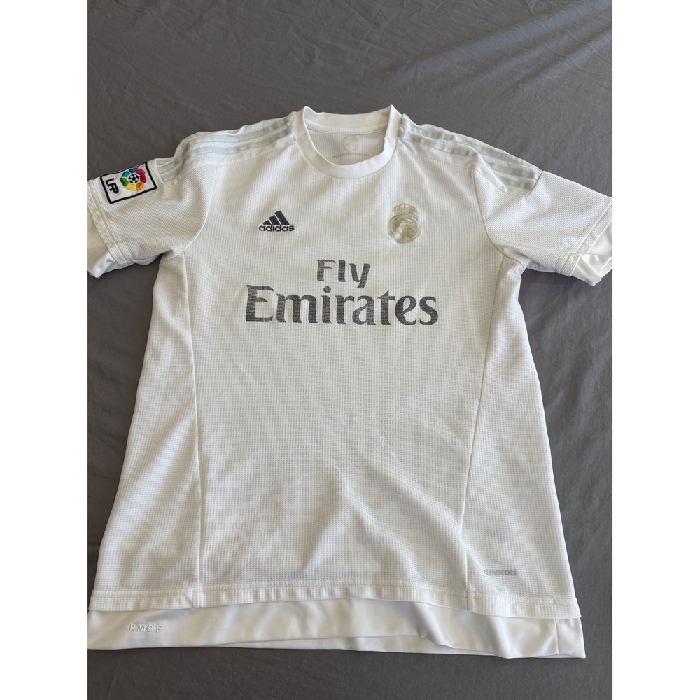 Adidas Real Madrid 2014-15 Home Jersey Mens White Fly Emirates Soccer Shirt LFP